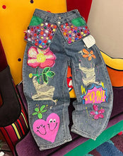 Boutique Fashionable Nail Bead High Waist Loose Straight Leg Jeans