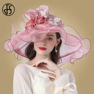 Flower Fascinator Kentucky Derby Wide Brim Church Hat