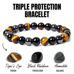 Natural Black Obsidian Hematite Tiger Eye Bead Bracelet