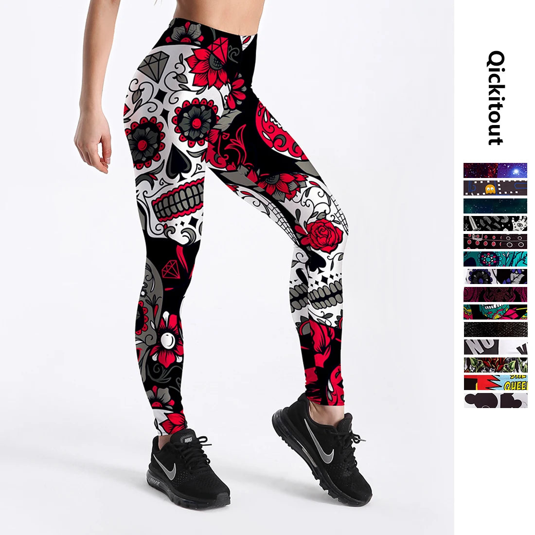 Qickitout Cartoon Skull Digital Printed Leggings