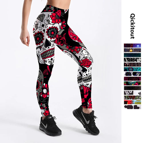 Qickitout Cartoon Skull Digital Printed Leggings