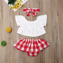 3Pcs Cute Off Shoulder Lace Tops + Red Plaid Short Dress Set