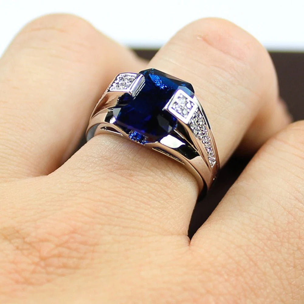 Huitan Deep Blue Solitaire Ring for Women