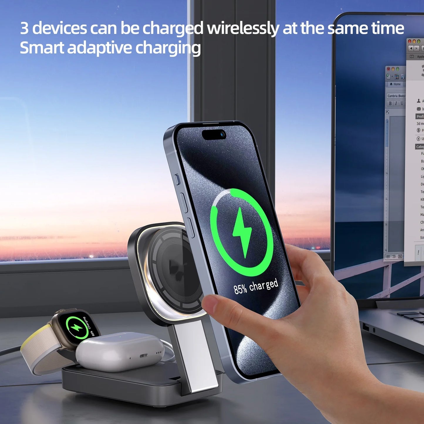 3 in 1 Foldable Magnetic Wireless Charging Stand