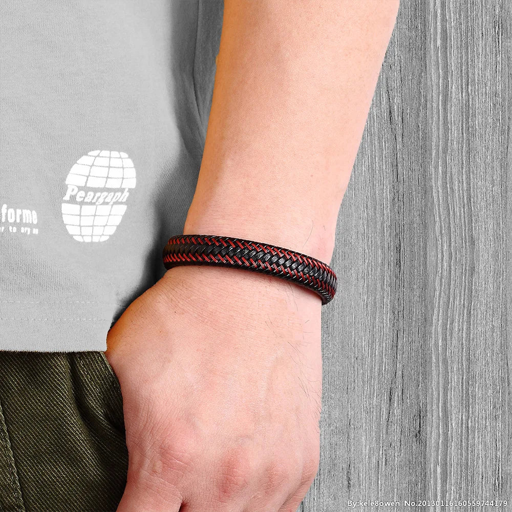 Leather Rope Stainless Steel Buckle Braided Bracelet