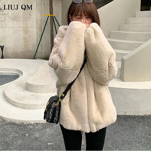 Oversized Hooded Faux Rabbit Coat