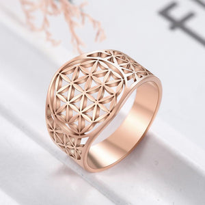 Elegant Flower of Life Stainless Steel Viking Ring