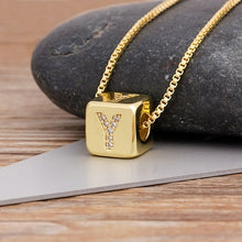 A-Z Initials Micro Pave Copper Cube Letter Pendant Necklace