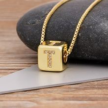 A-Z Initials Micro Pave Copper Cube Letter Pendant Necklace