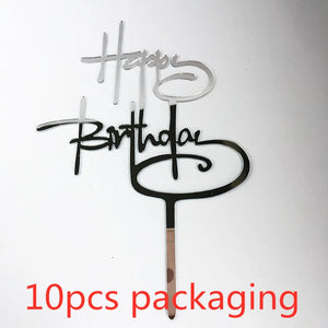 10Pcs Rose Gold Happy Birthday Cake Topper