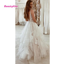 A-Line Puffy Sleeveless Long Wedding Gown