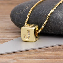 A-Z Initials Micro Pave Copper Cube Letter Pendant Necklace