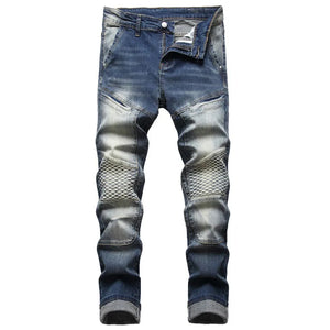 Casual Coated Straight Pleated Jeans