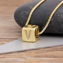 A-Z Initials Micro Pave Copper Cube Letter Pendant Necklace