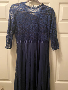 Long 3/4 Sleeve Blue Lace Dress SZ 7/8