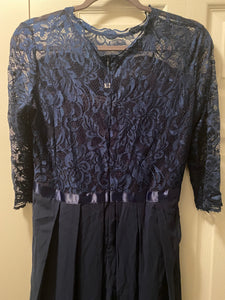 Long 3/4 Sleeve Blue Lace Dress SZ 7/8