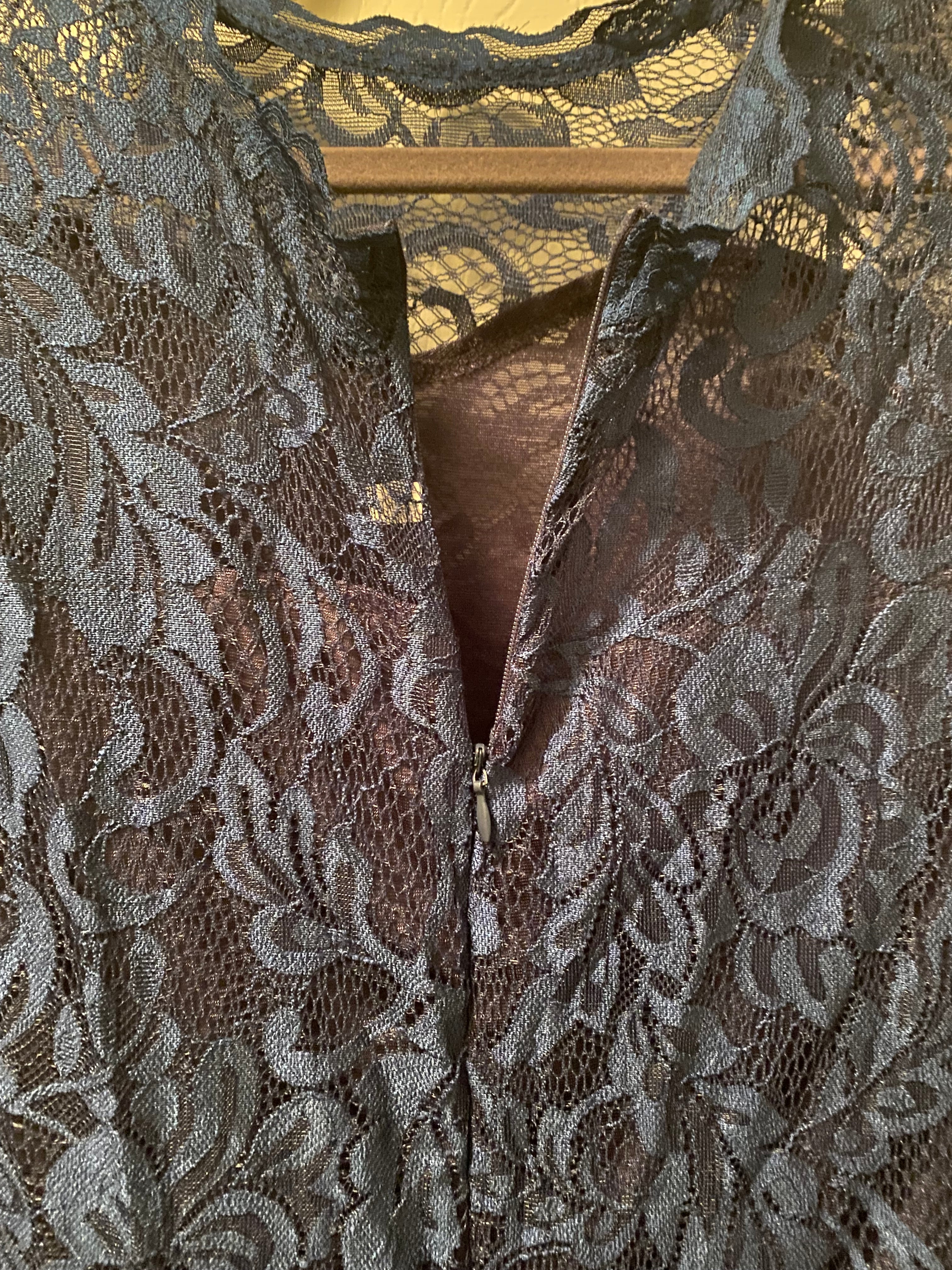 Long 3/4 Sleeve Blue Lace Dress SZ 7/8