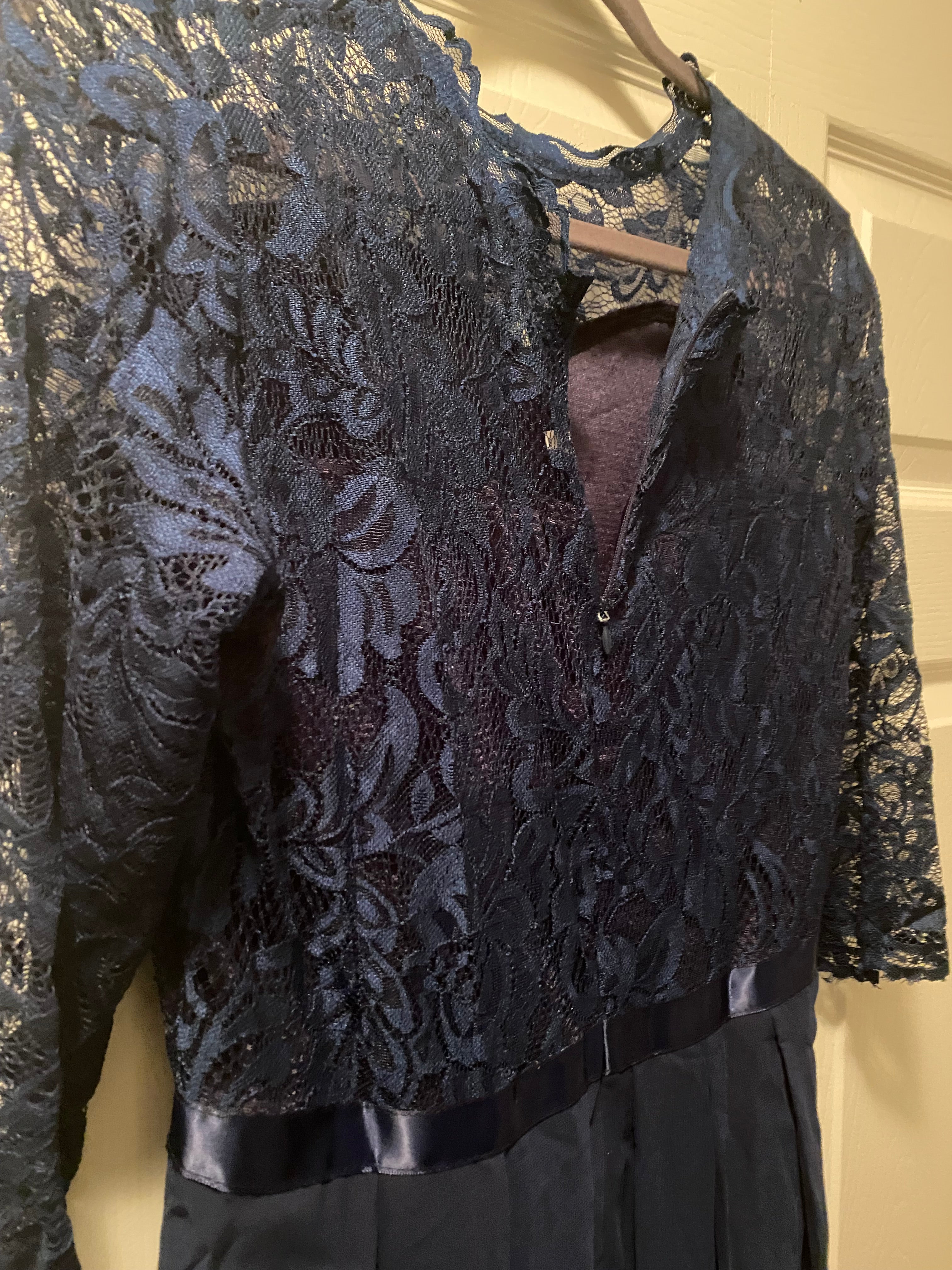 Long 3/4 Sleeve Blue Lace Dress SZ 7/8
