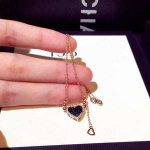 INS Blue Small Peach Rhinestone Heart Necklace