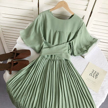 Solid Color High Waist Slim-Fit Pleated Dress