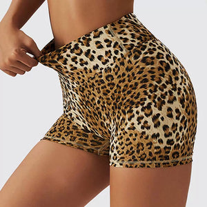 Leopard Print High Waist Nude Feel Quick-Drying Fitness Shorts