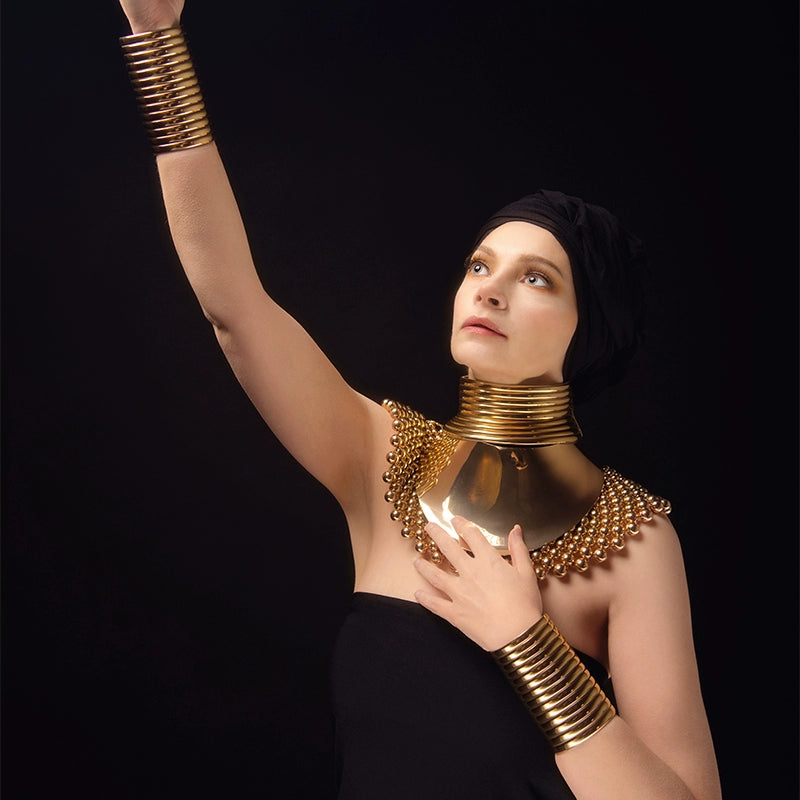Exaggerated Metal Choker Necklace and Bracelet