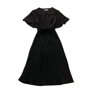 Solid Color High Waist Slim-Fit Pleated Dress