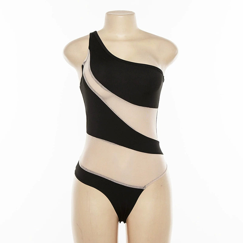 One-Shoulder Stitching One-Piece Swimsuit