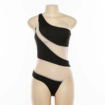 One-Shoulder Stitching One-Piece Swimsuit
