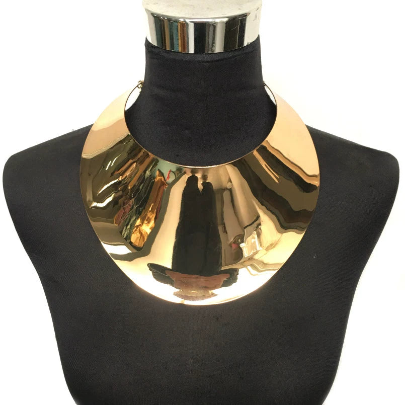 Exaggerated Metal Choker Necklace and Bracelet