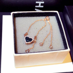 INS Blue Small Peach Rhinestone Heart Necklace