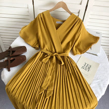 Solid Color High Waist Slim-Fit Pleated Dress