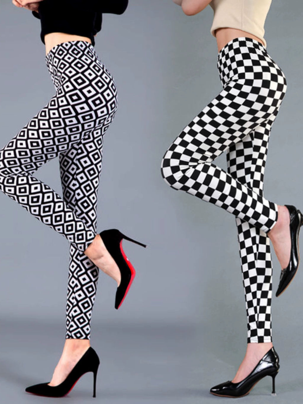 Black and White Rhombus Print Leggings