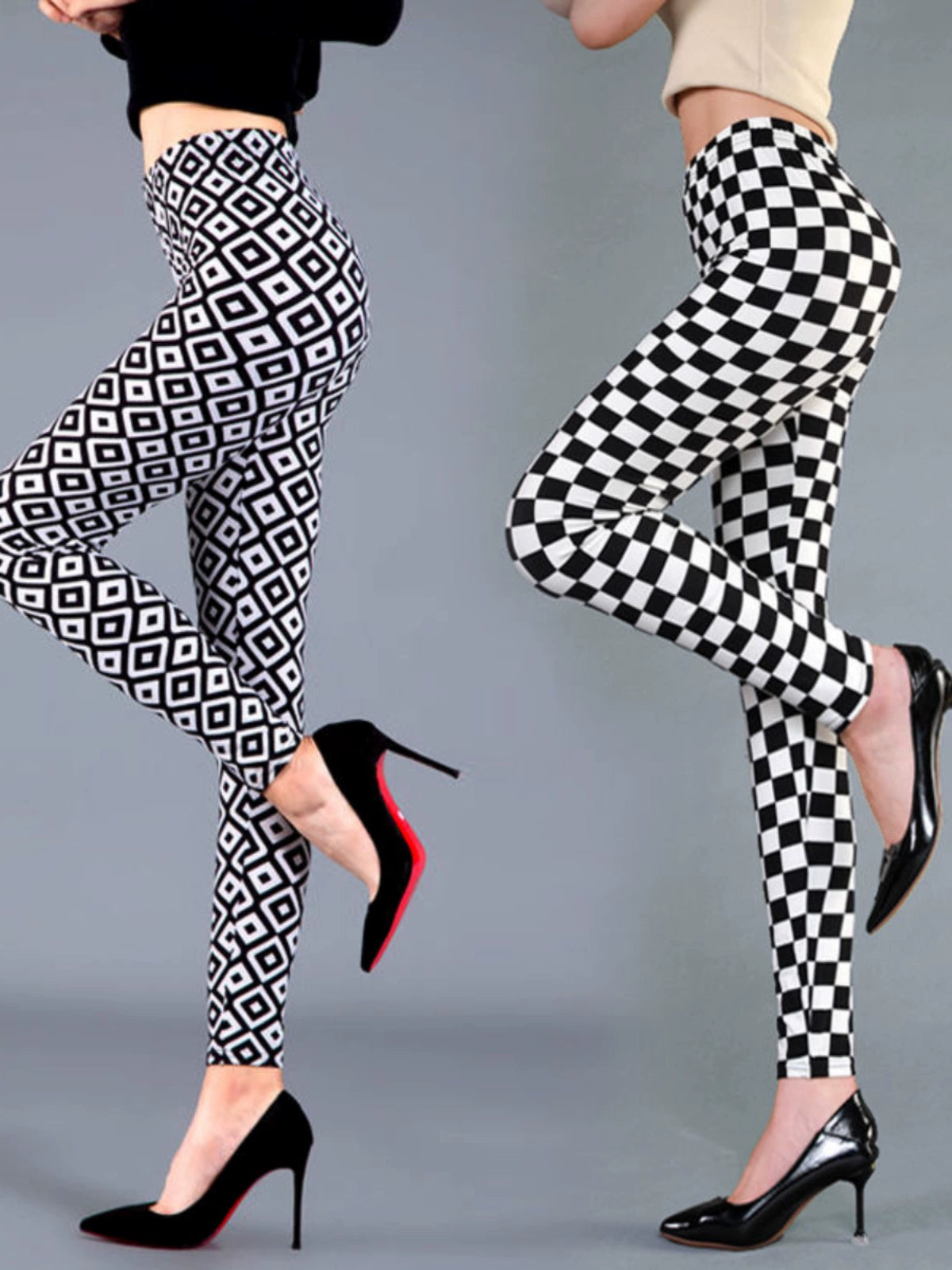Black and White Rhombus Print Leggings