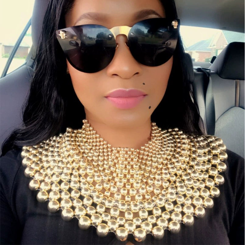 Exaggerated Metal Choker Necklace and Bracelet
