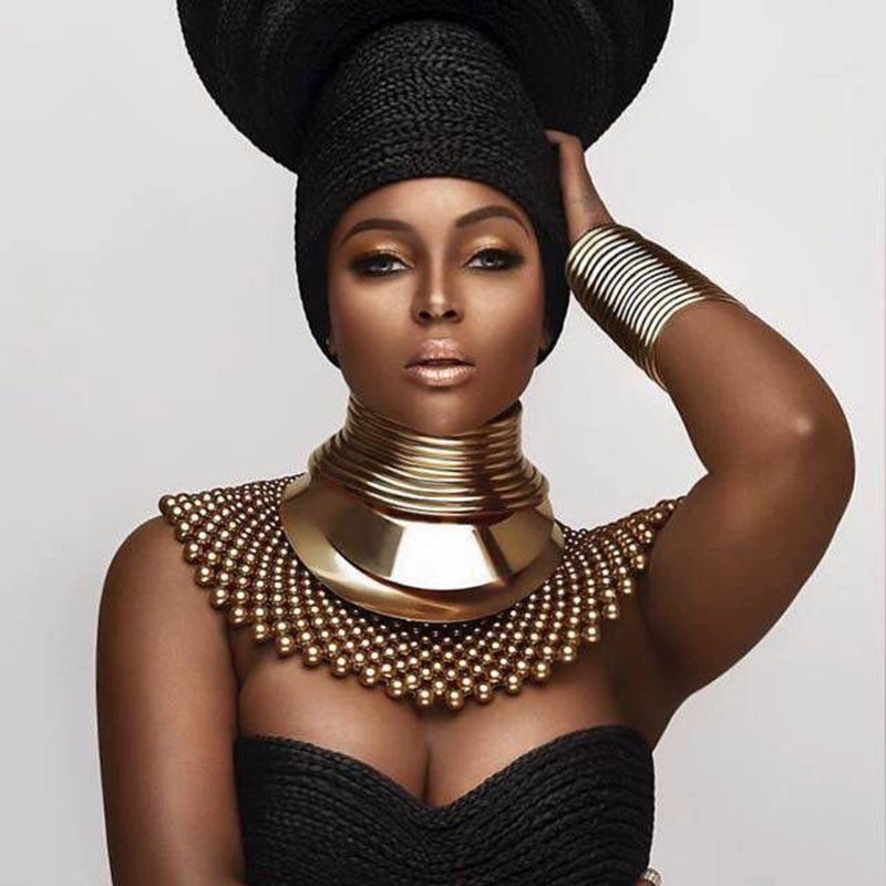 Exaggerated Metal Choker Necklace and Bracelet