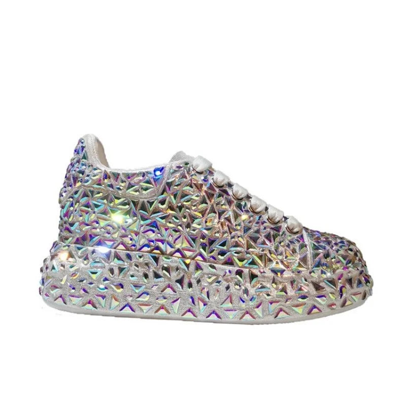 Leather Fashion Platform Rhinestone Shoes
