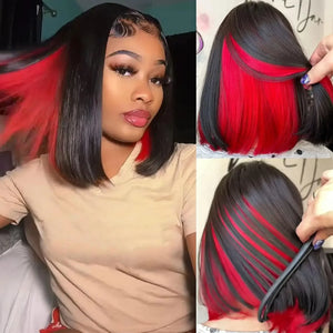Black To Red Bob Wig Straight Shoulder Length