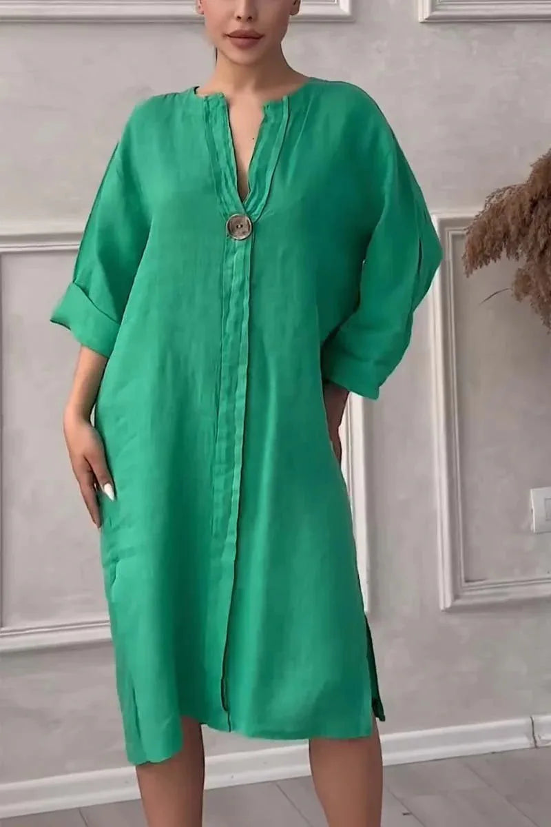 Loose V-neck Two Side Slit Pullover Dress