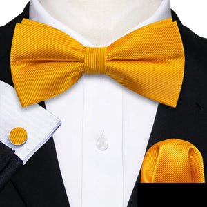 Barry.Wang Silk Bow Tie Hanky Cuffs Set