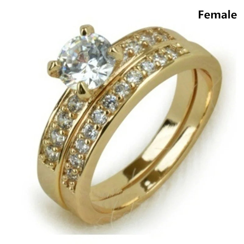 Luxury Metal Carving Inlaid Zircon Stone Couple's Bridal Set