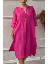 Long Sleeve Linen Solid Color Dress