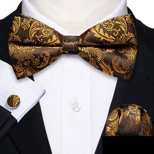 Barry.Wang Silk Bow Tie Hanky Cuffs Set