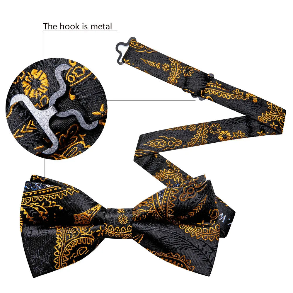 Barry.Wang Silk Bow Tie Hanky Cuffs Set
