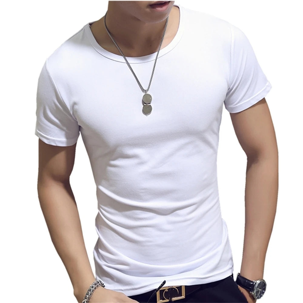Slim Fit Solid Color Round Neck Tees
