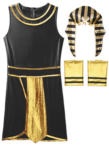 Egyptian Pharaoh King Costume with Cuffs Snake Head Hat