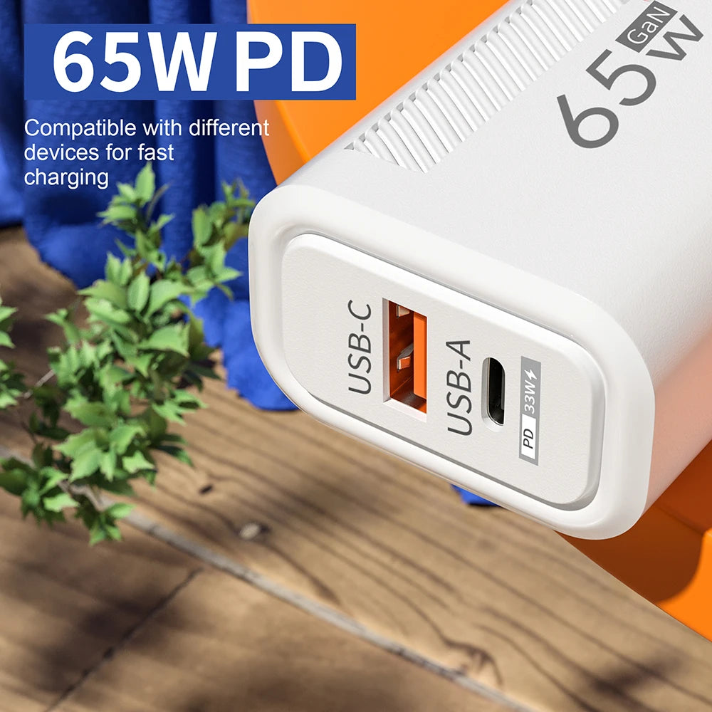 65W GaN USB C Charger Fast Charging Wall Charger