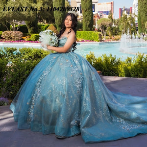 EVLAST Shiny Appliqued Beading Sweet 16 Dress