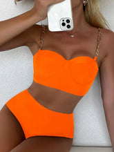 Hard Wrap Top Underwire Chain Shoulder Straps High Waist Swimwear