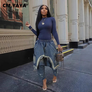CM.YAYA Ripped Out Hole Denim Pants